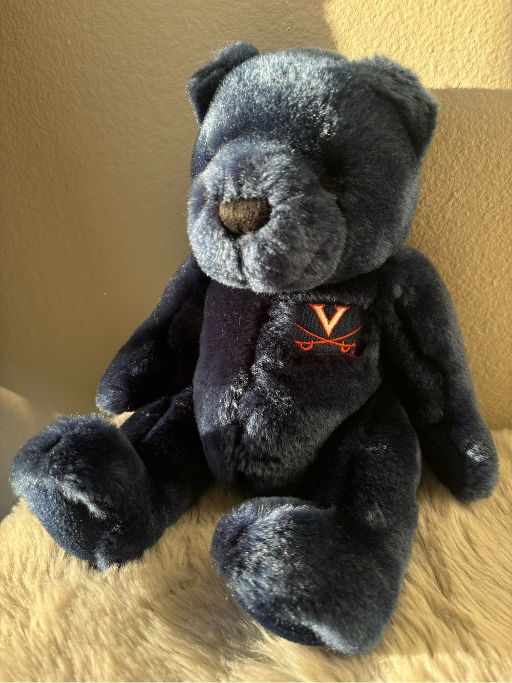 Vintage University of Virginia Stuffed Animal Plush Teddy Bear Navy Blue Velvet